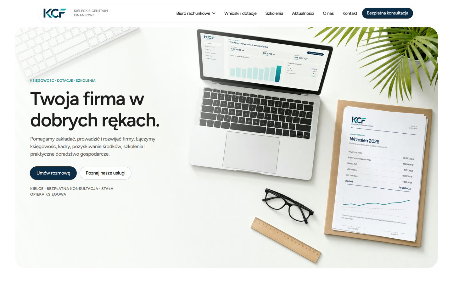Strona biura rachunkowego Kieleckie Centrum Finansowe, widok na laptopie i telefonie